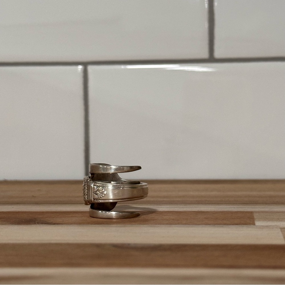 Antique Silver Fork Wrap Ring Approximately Size 9 - image 2